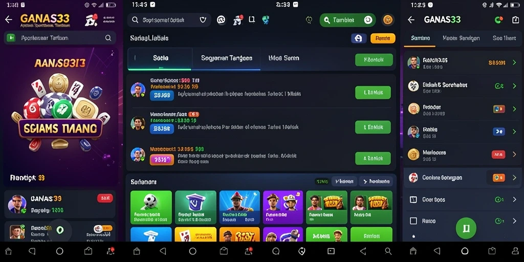 Tampilan antarmuka aplikasi GANAS33 dengan fitur Sportsbook yang lengkap.