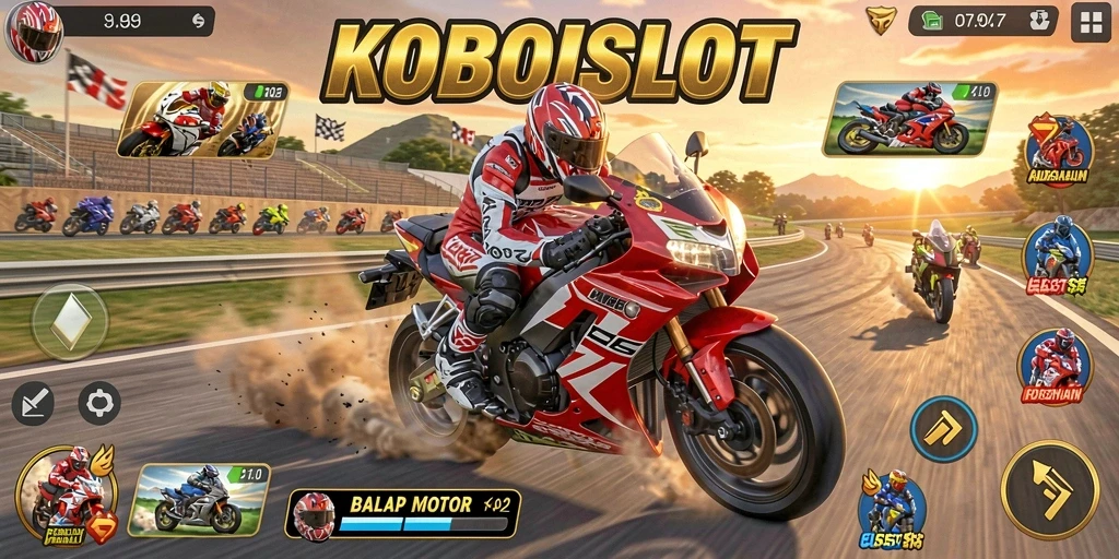 Tampilan menarik dari gameplay balap motor di KOBOISLOT.
