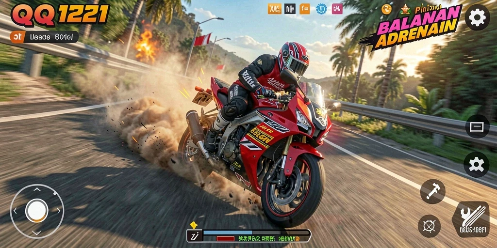 Screenshot menampilkan balapan motor yang mendebarkan di QQ1221.