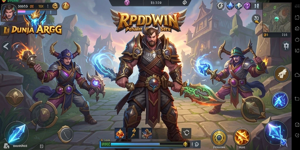 Screenshot utama RPIDWIN menampilkan aksi pertempuran epik di dunia fantasi.