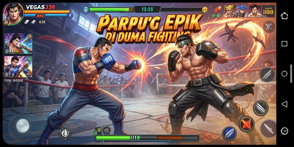Screenshot menunjukkan aksi pertarungan seru di VEGAS338.